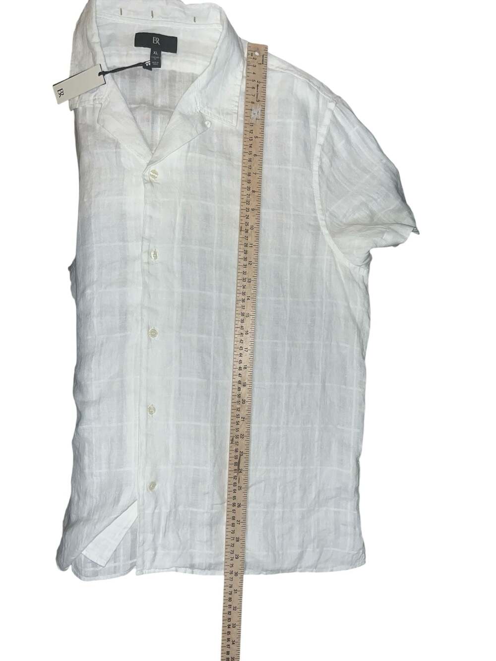 Banana Republic Rincon Linen-Cotton Resort Shirt in White Textured Plaid - Picture 7 of 7